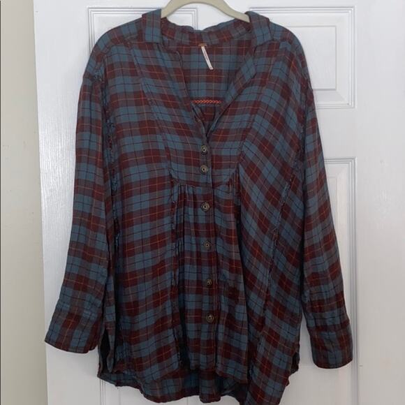Free People Tops - Free People S flannel plaid button front shirt top